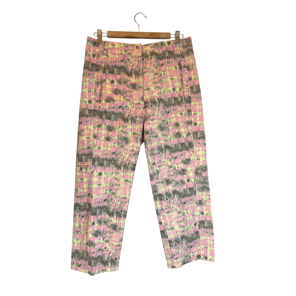 Jamie Sadock Womens Pink‎ Yellow Grey Tie Dye Cropped Golf Cargo Pants Size 10